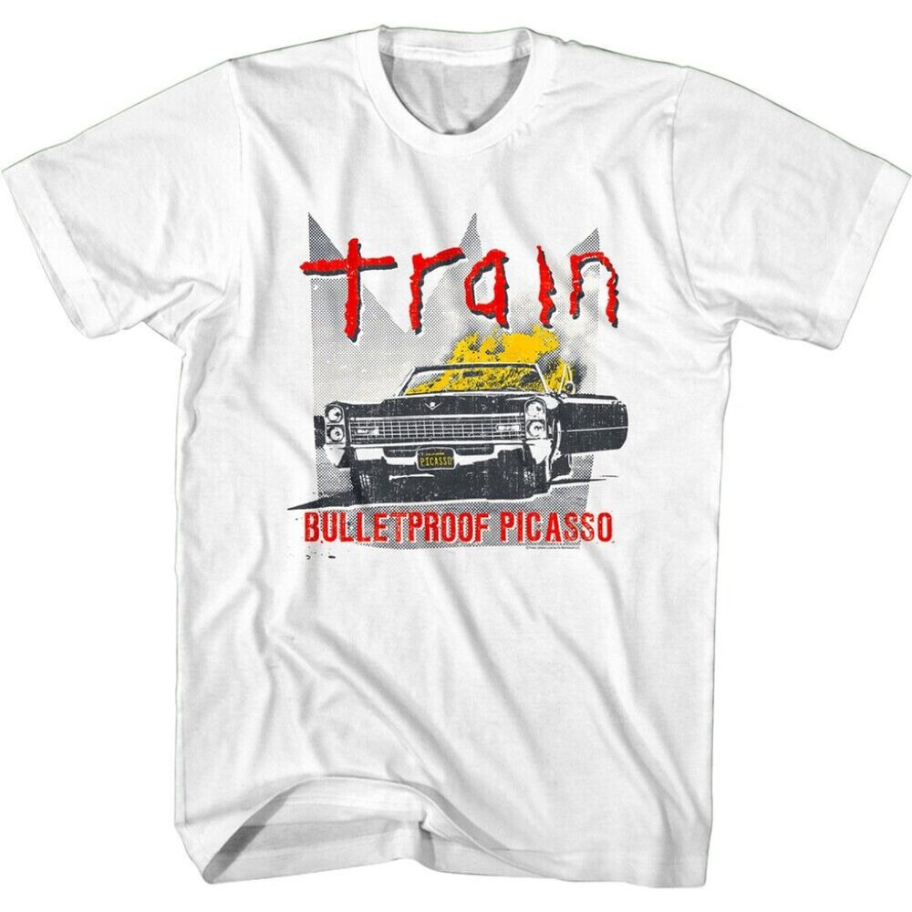 Train Bulletproof Picasso Album Cover Burning Car Rock Band Graphic Tour T Shirt